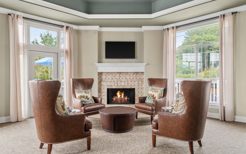 community clubhouse with fireplace